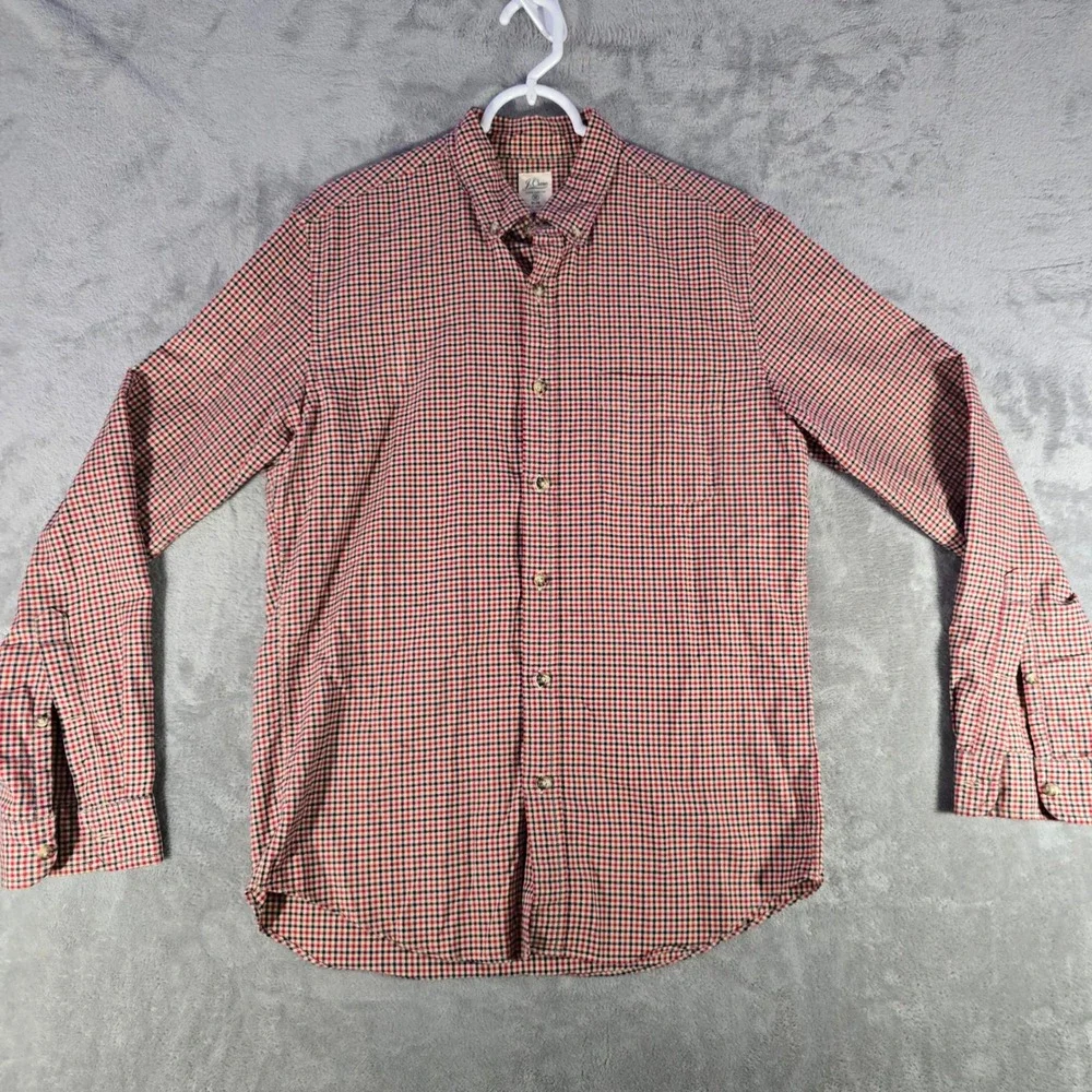 J. Crew Slim Fit Button Down Shirt‎ Red Checkered Long Sleeve Mens Medium